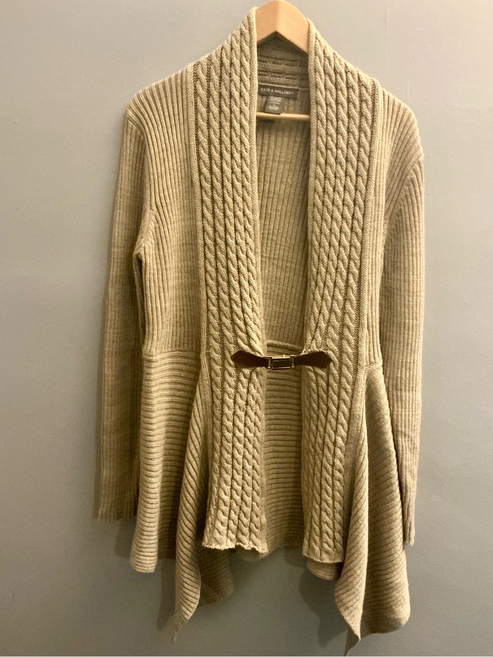 Kate & Mallory XL Beige Lagenlook Cable Knit Waterfall Cardigan Sweater